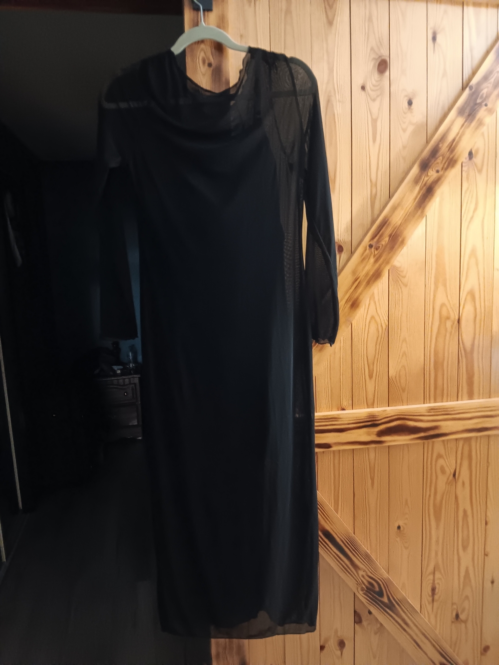 Black Long Sleeve Sheer Panel Maxi Dress - Women